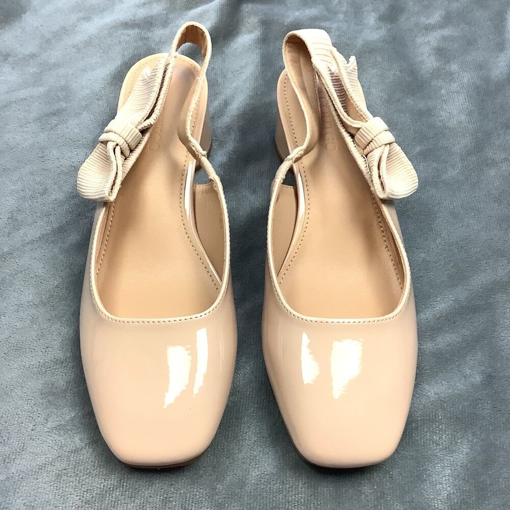 Low Chunky Block Heel Square Toe Slip On Slingback Dress Pump Shoes Women 7 Nude - Picture 2 of 11